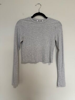 Joah Brown Cropped Crew Ribbed Long Sleeve Top Pearl Grey M/L